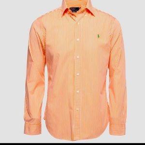 Men’s Ralph Lauren classic fit button down polo, XXL, orange and white striped.
